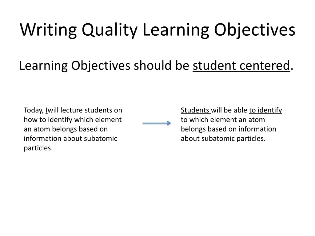 writing quality learning objectives