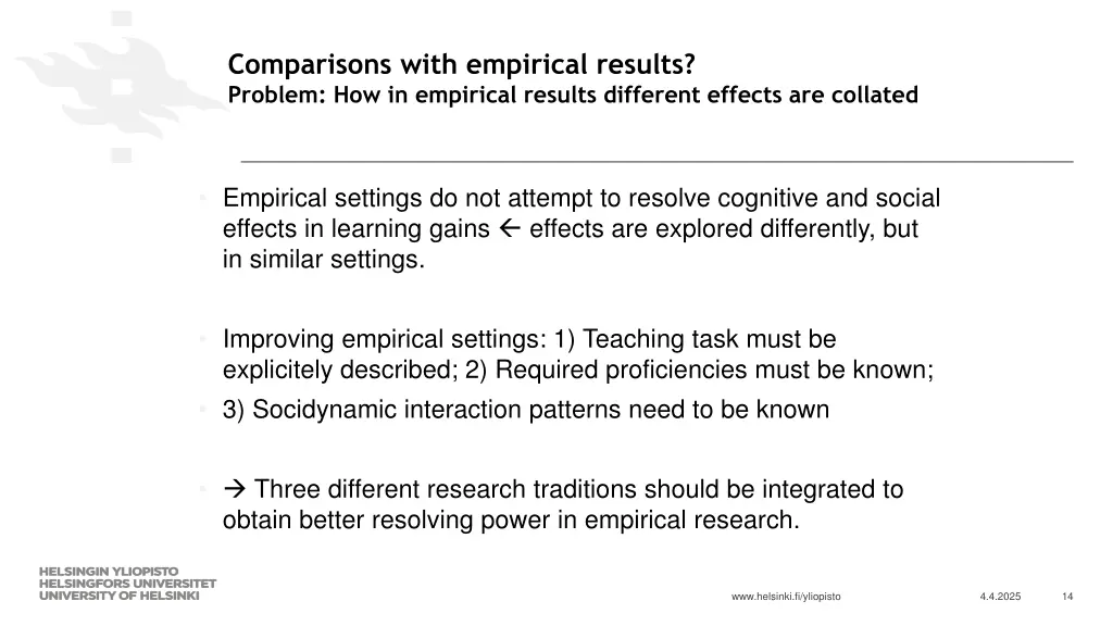comparisons with empirical results problem