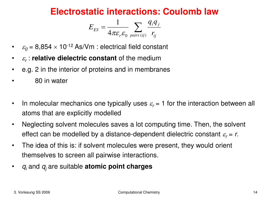 electrostatic interactions coulomb law 0 4 pairs r