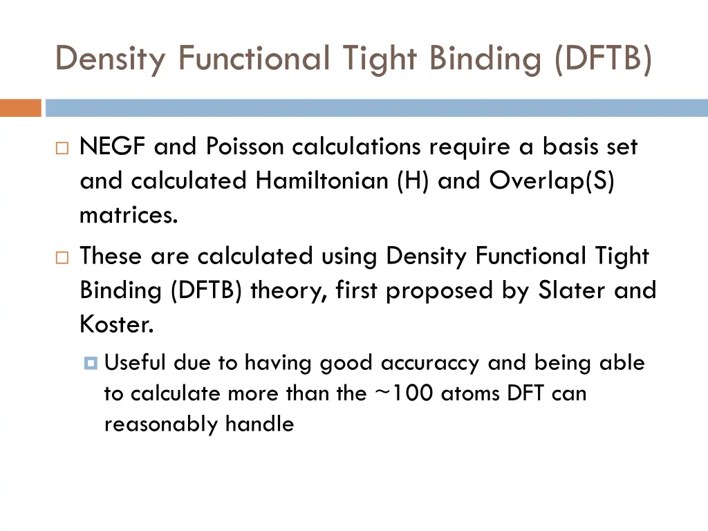 density functional tight binding dftb