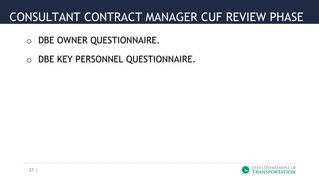 consultant contract manager cuf review phase