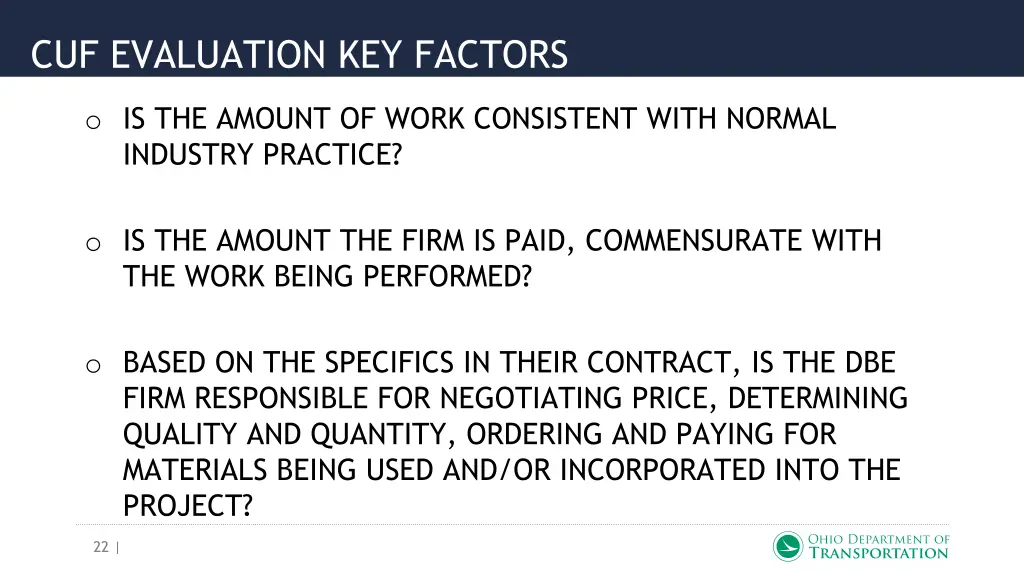 cuf evaluation key factors