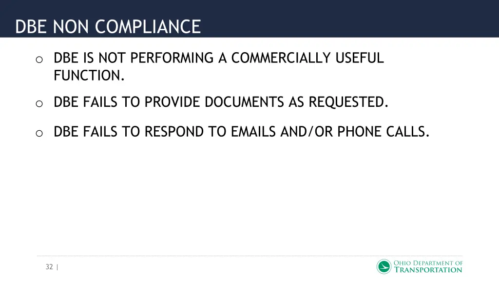 dbe non compliance