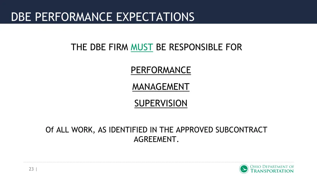 dbe performance expectations