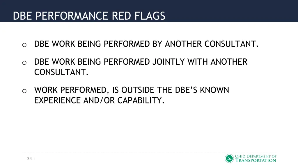dbe performance red flags