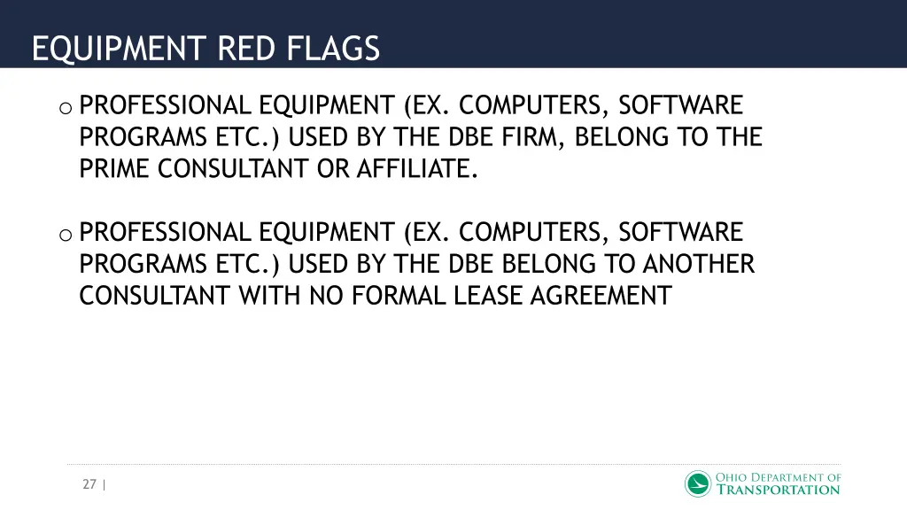 equipment red flags
