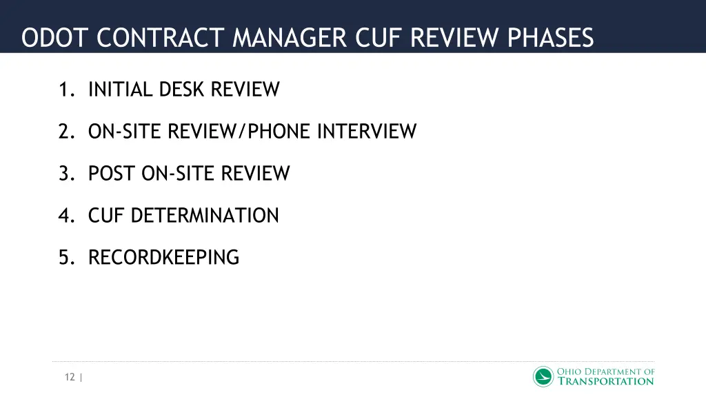 odot contract manager cuf review phases