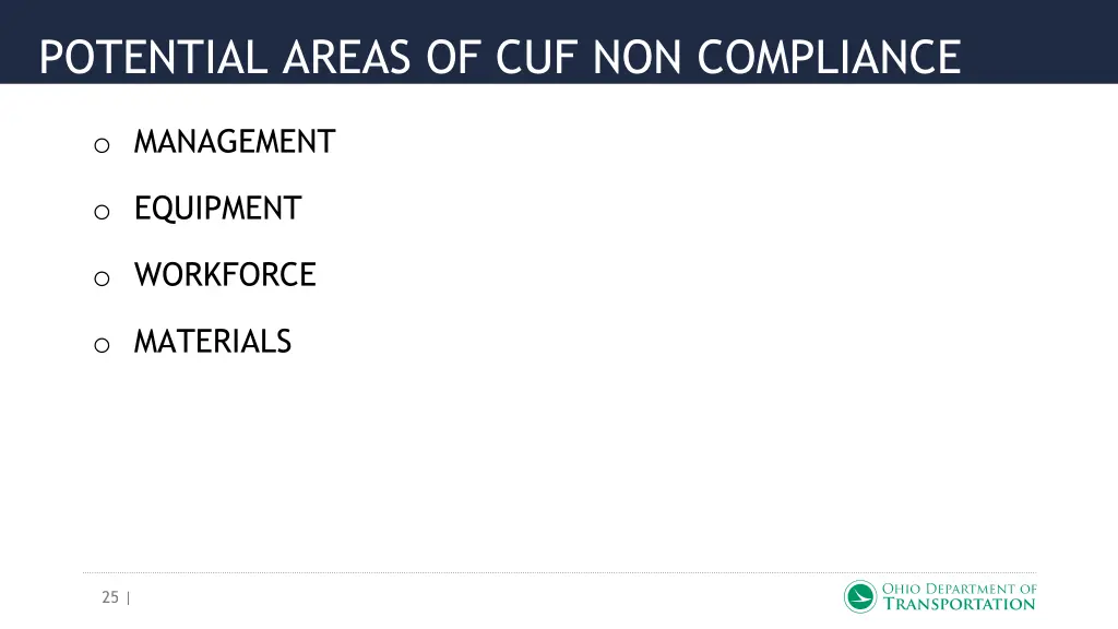 potential areas of cuf non compliance
