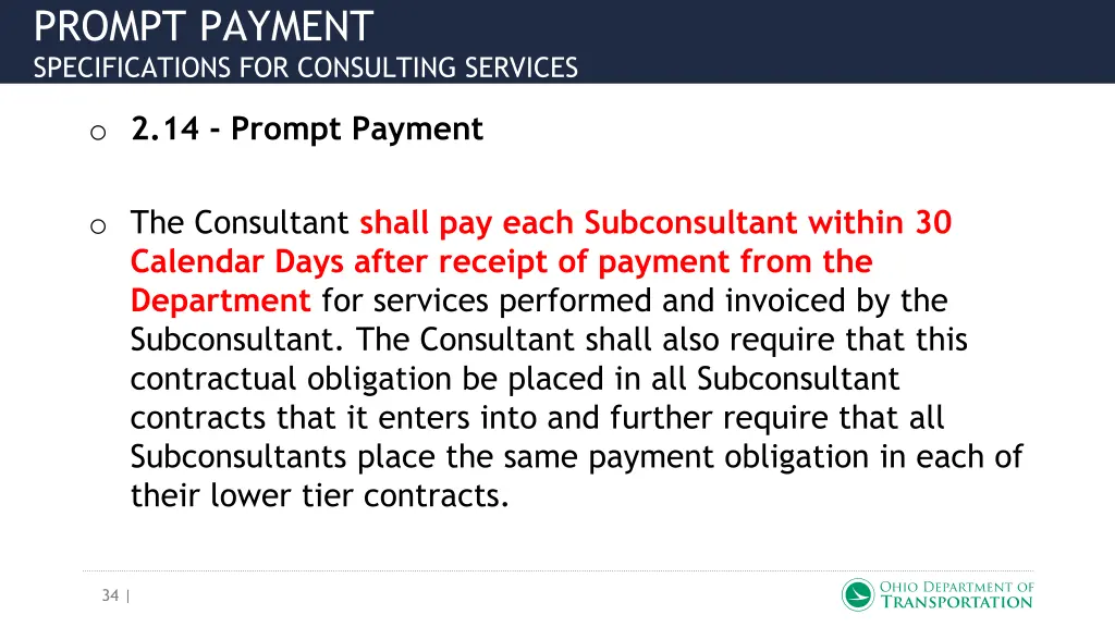 prompt payment specifications for consulting
