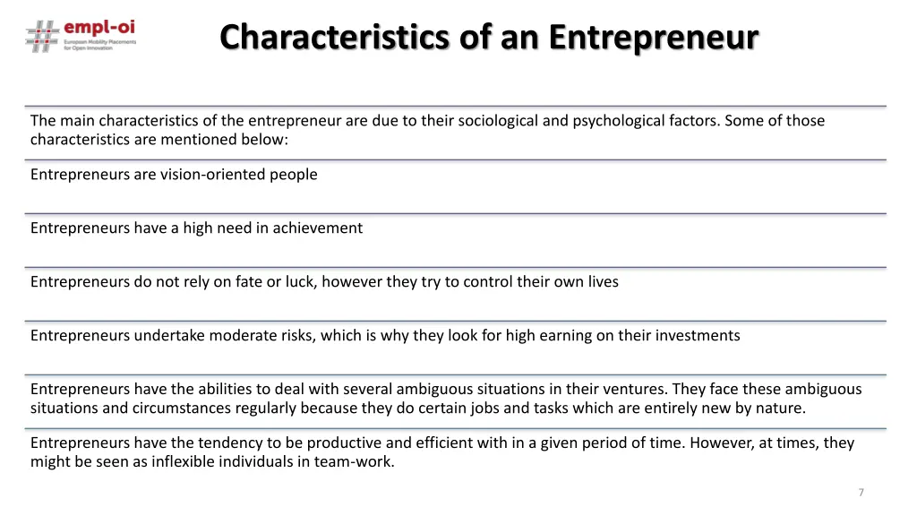 characteristics of an entrepreneur