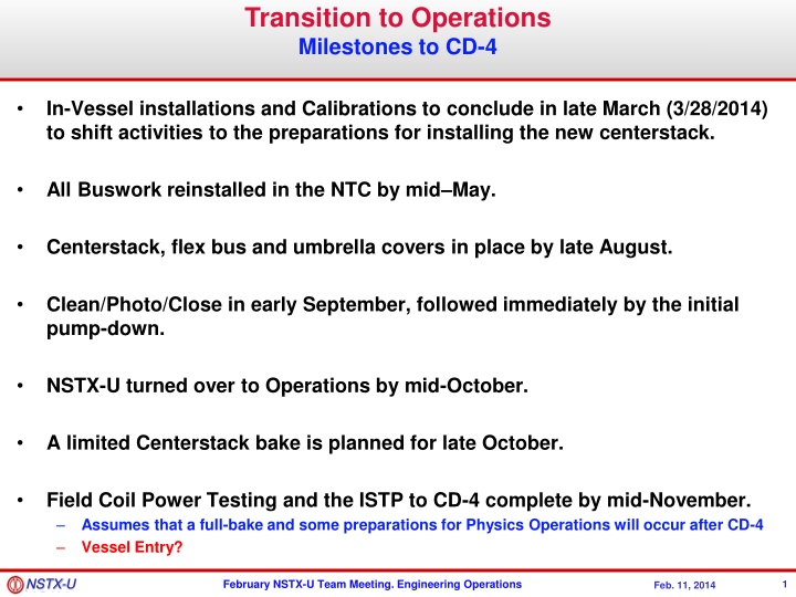 transition to operations milestones to cd 4