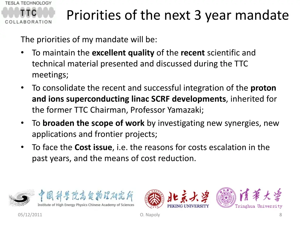 priorities of the next 3 year mandate