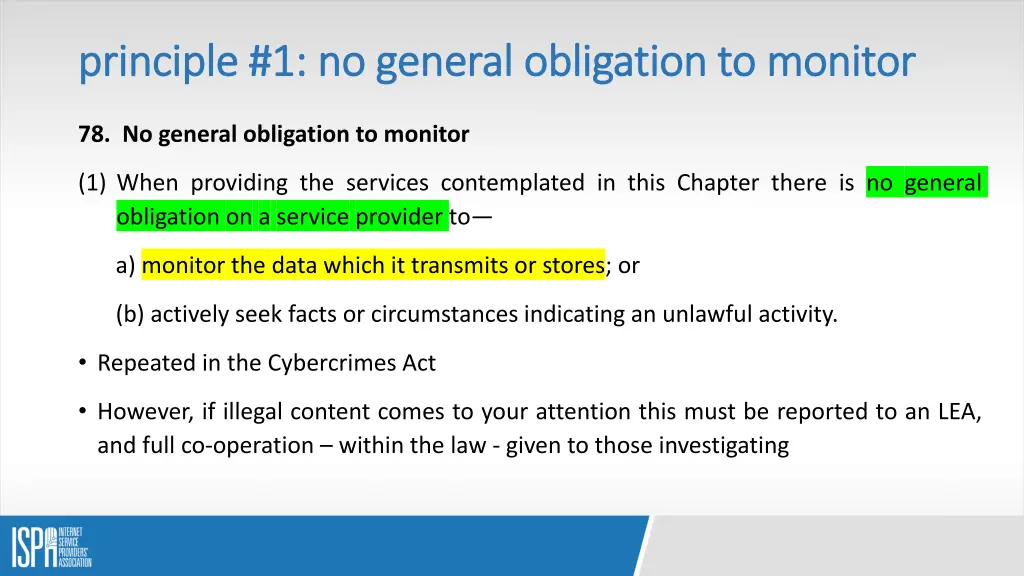 principle 1 no general obligation to monitor