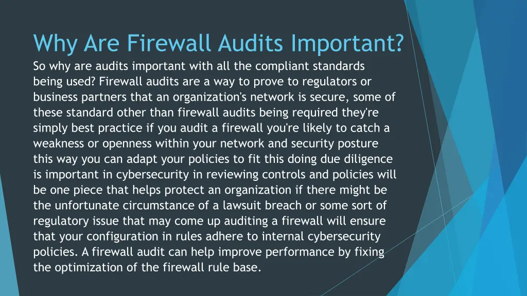 why are firewall audits important