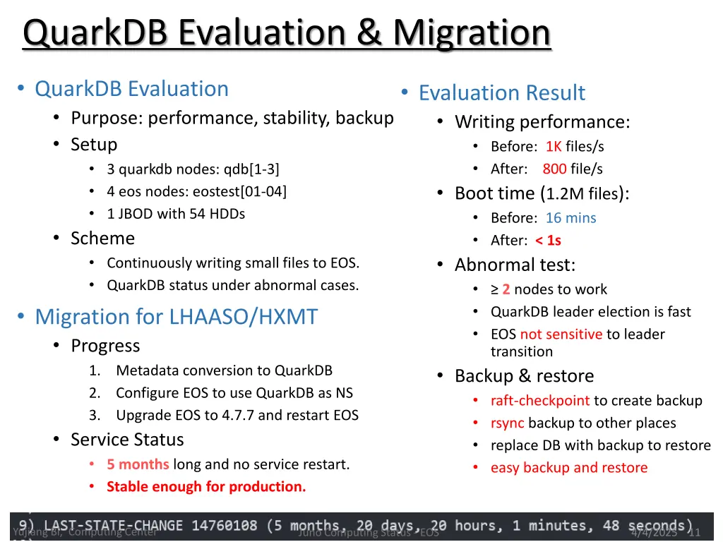 quarkdb evaluation migration