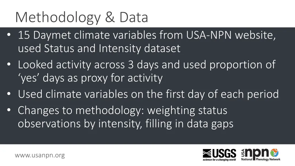 methodology data 15 daymet climate variables from