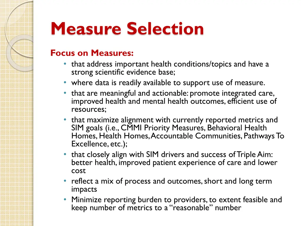measure selection