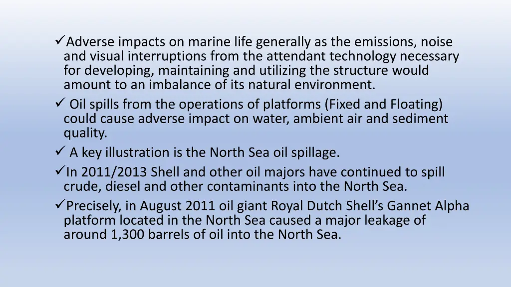 adverse impacts on marine life generally