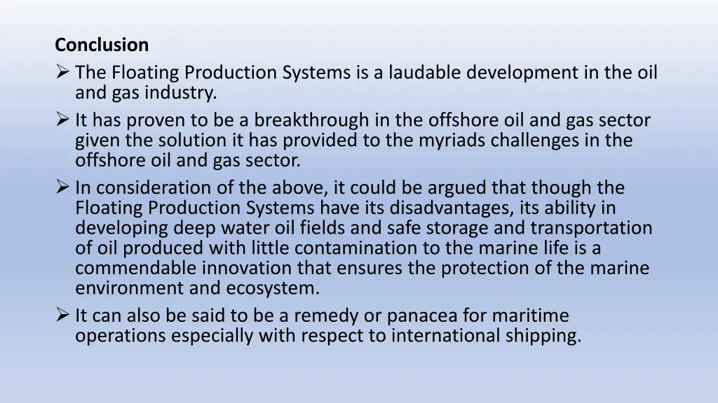 conclusion the floating production systems