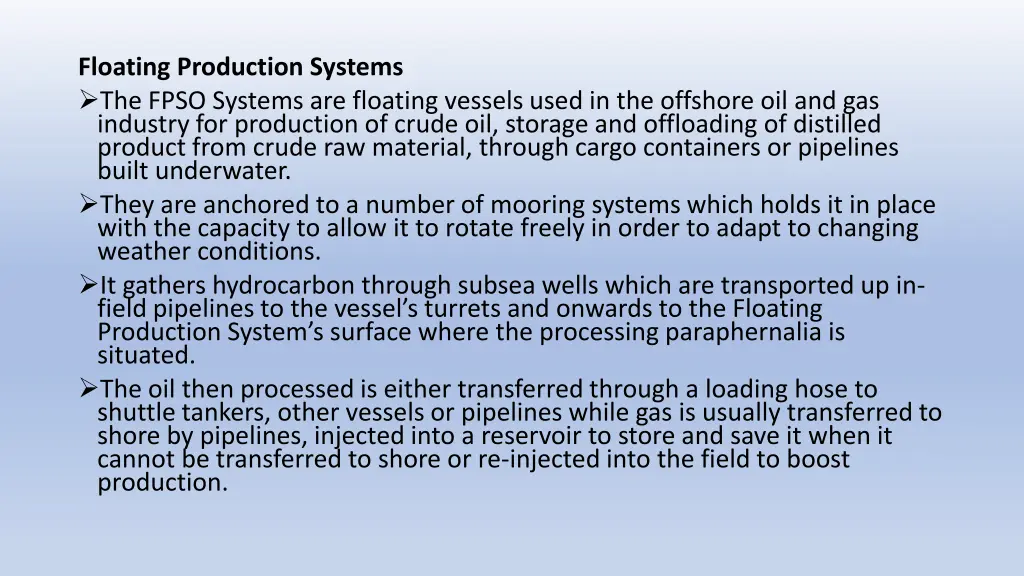 floating production systems the fpso systems