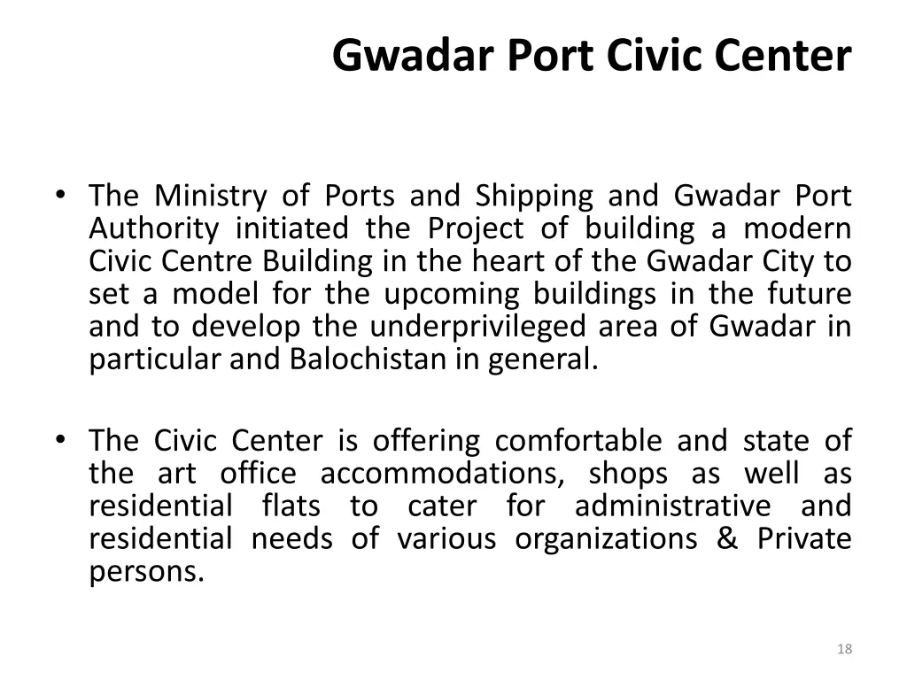 gwadar port civic center