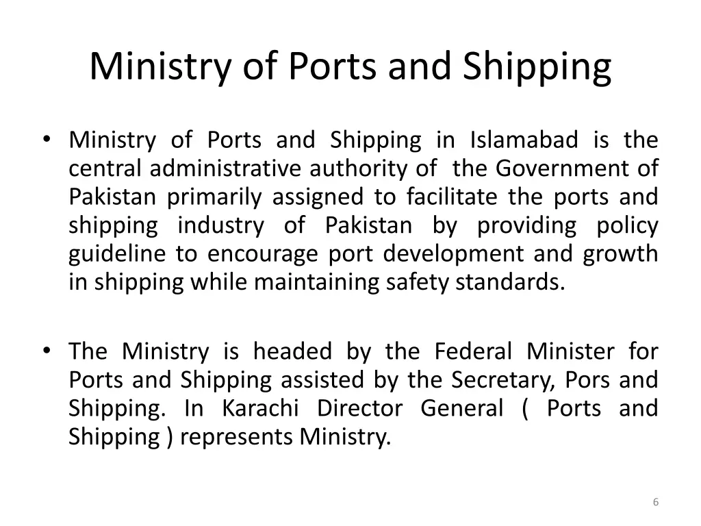 ministry of ports and shipping