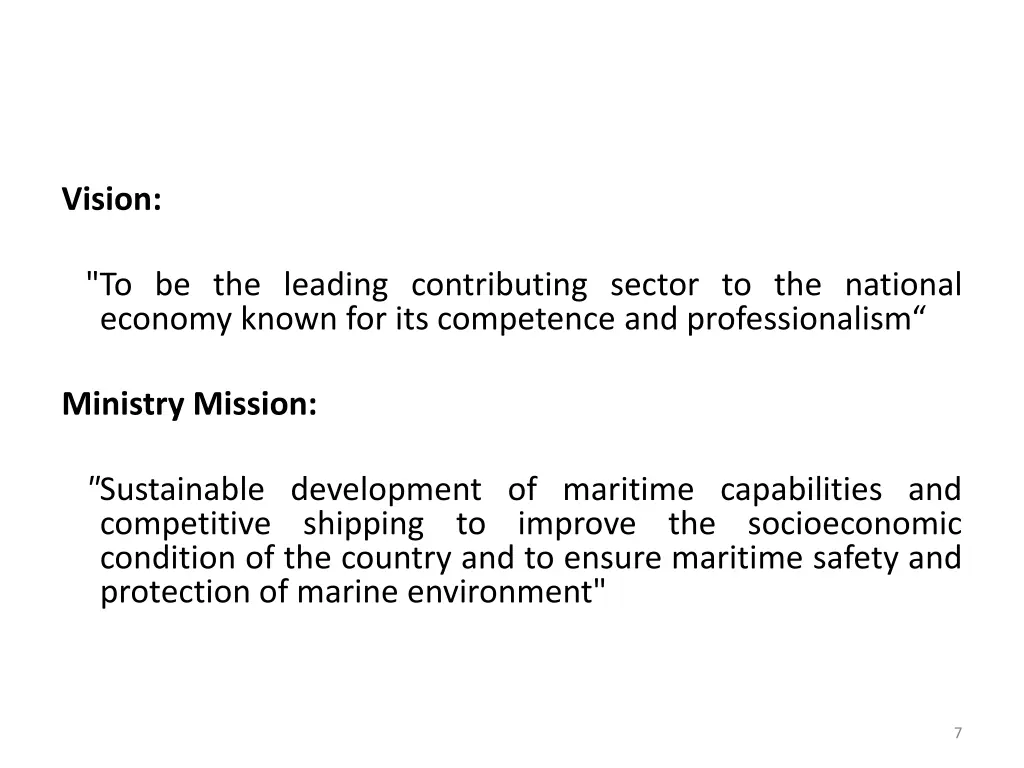 vision to be the leading contributing sector