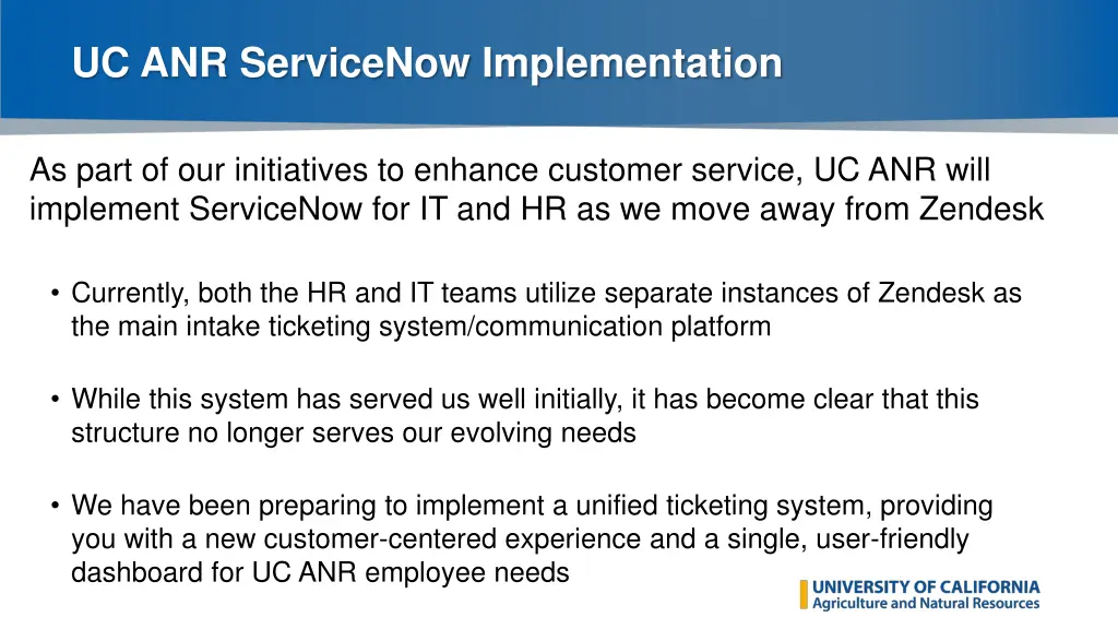 uc anr servicenow implementation