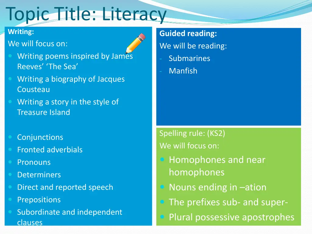 topic title literacy writing we will focus