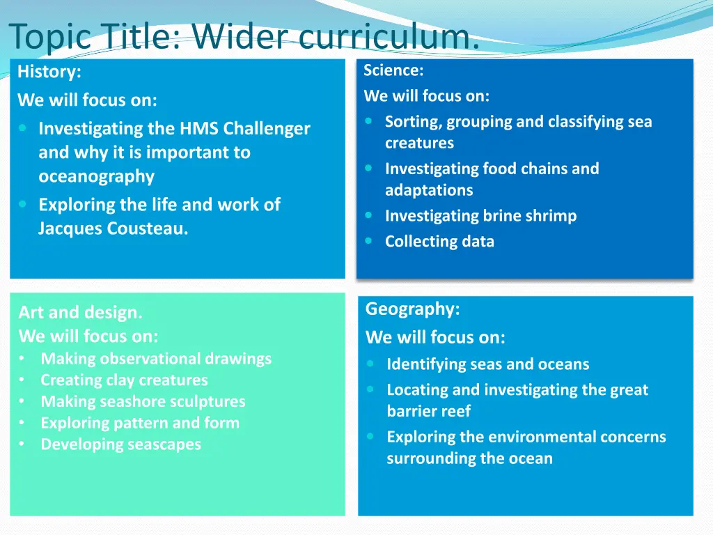 topic title wider curriculum history we will