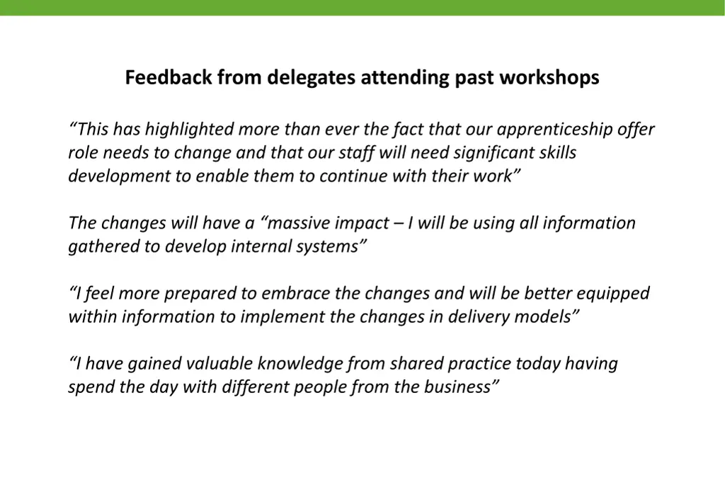 feedback from delegates attending past workshops