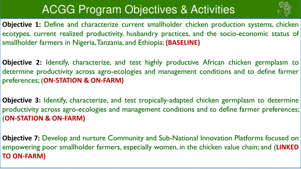 acgg program objectives activities