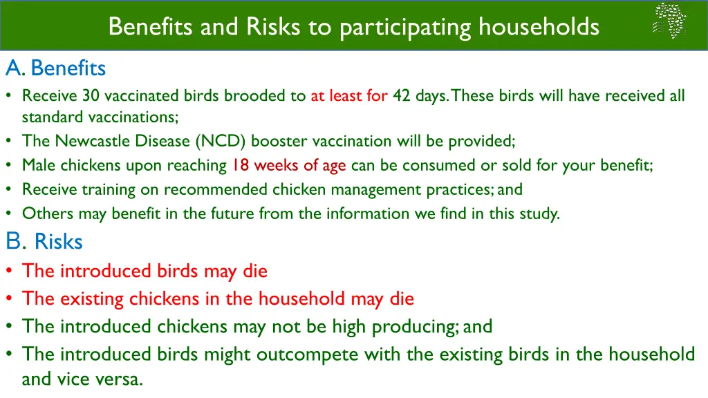 benefits and risks to participating households