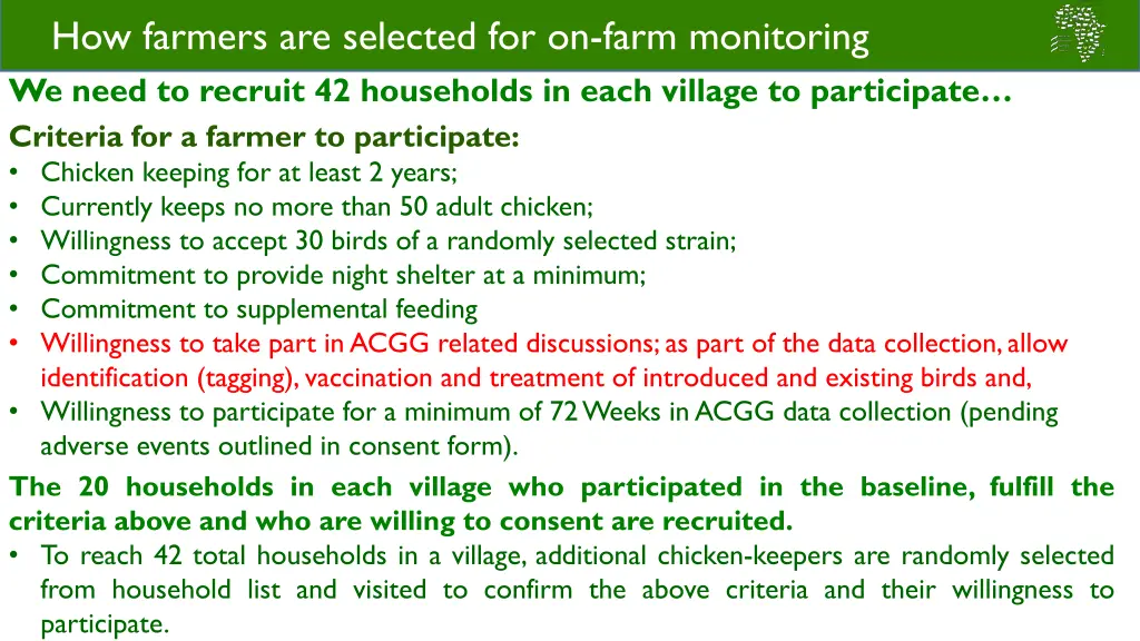how farmers are selected for on farm monitoring