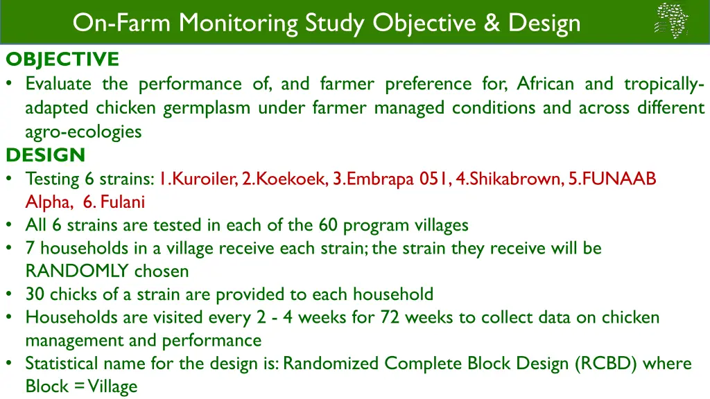 on farm monitoring study objective design