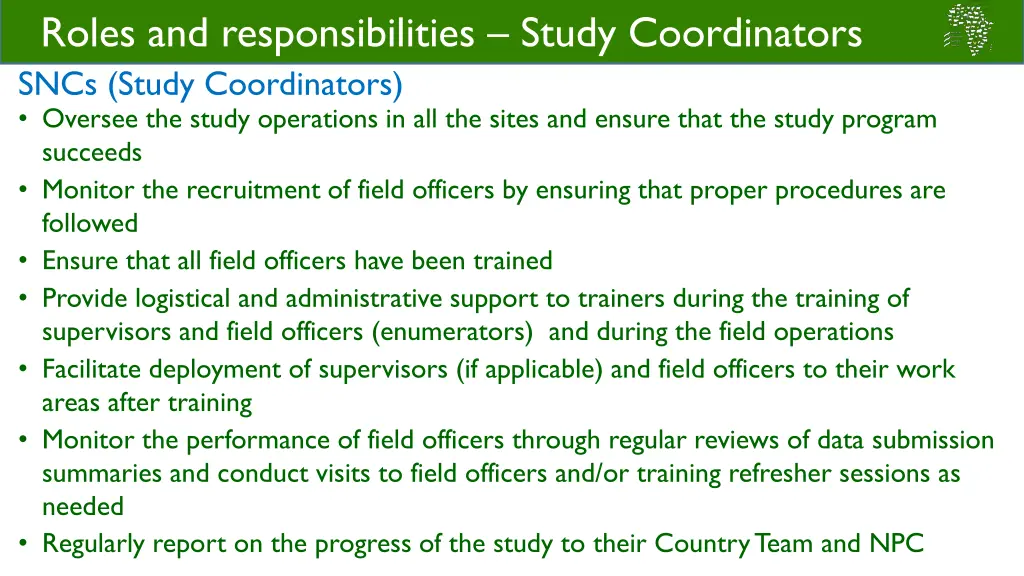 roles and responsibilities study coordinators