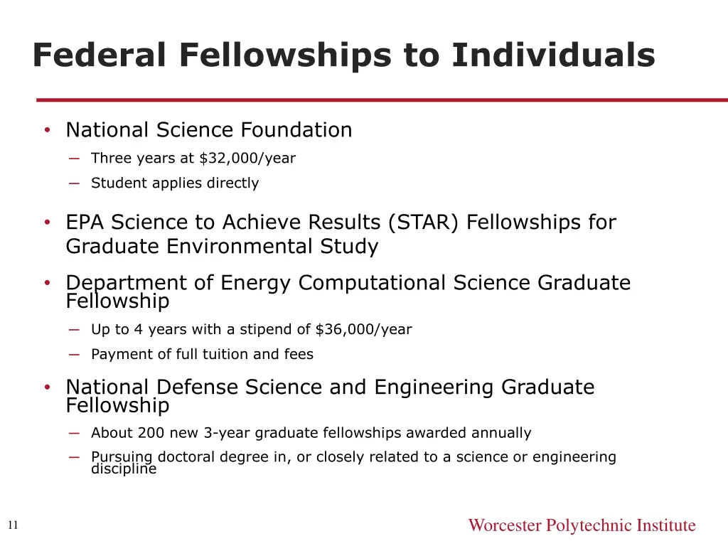 federal fellowships to individuals