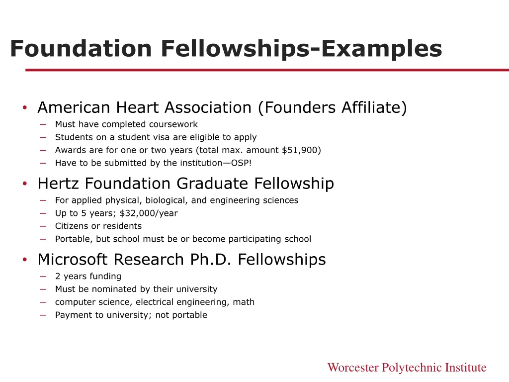 foundation fellowships examples