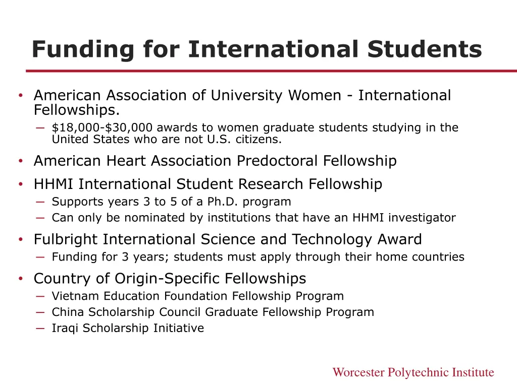 funding for international students