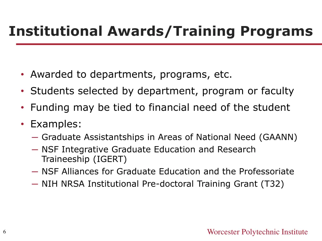 institutional awards training programs