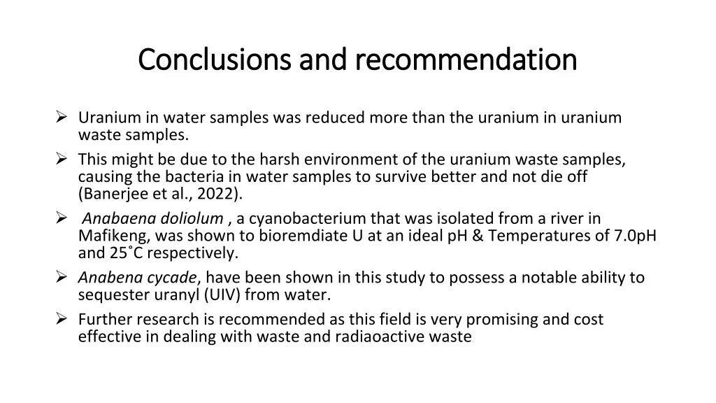 conclusions and recommendation conclusions