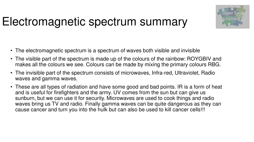 electromagnetic spectrum summary