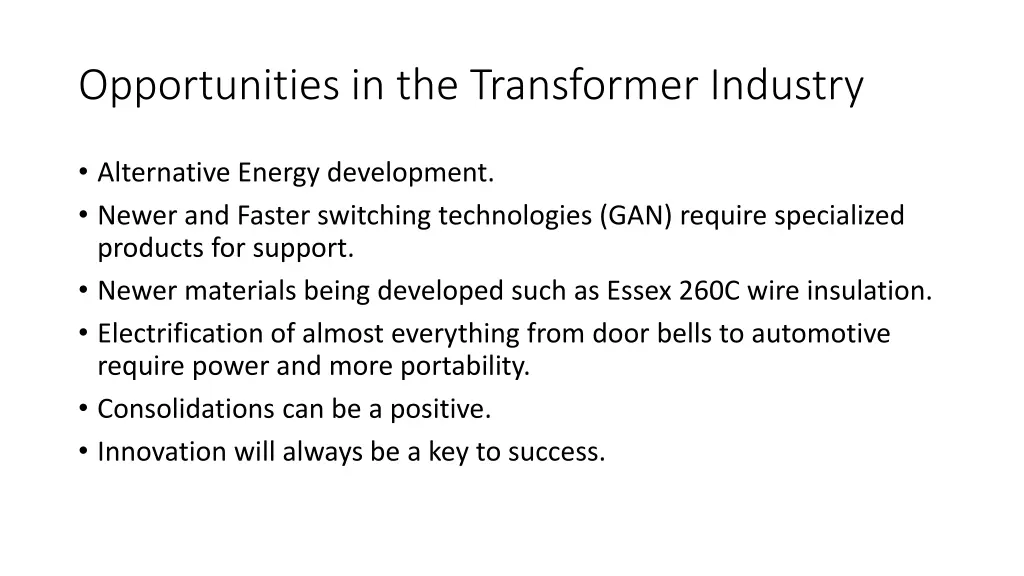 opportunities in the transformer industry