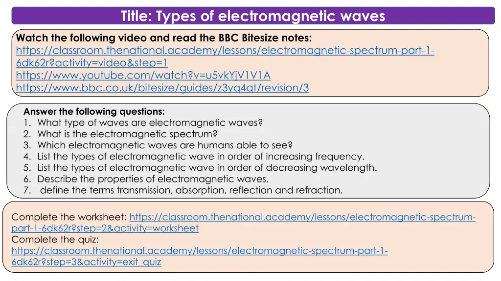 title types of electromagnetic waves