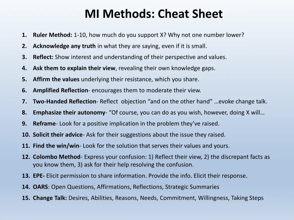 mi methods cheat sheet