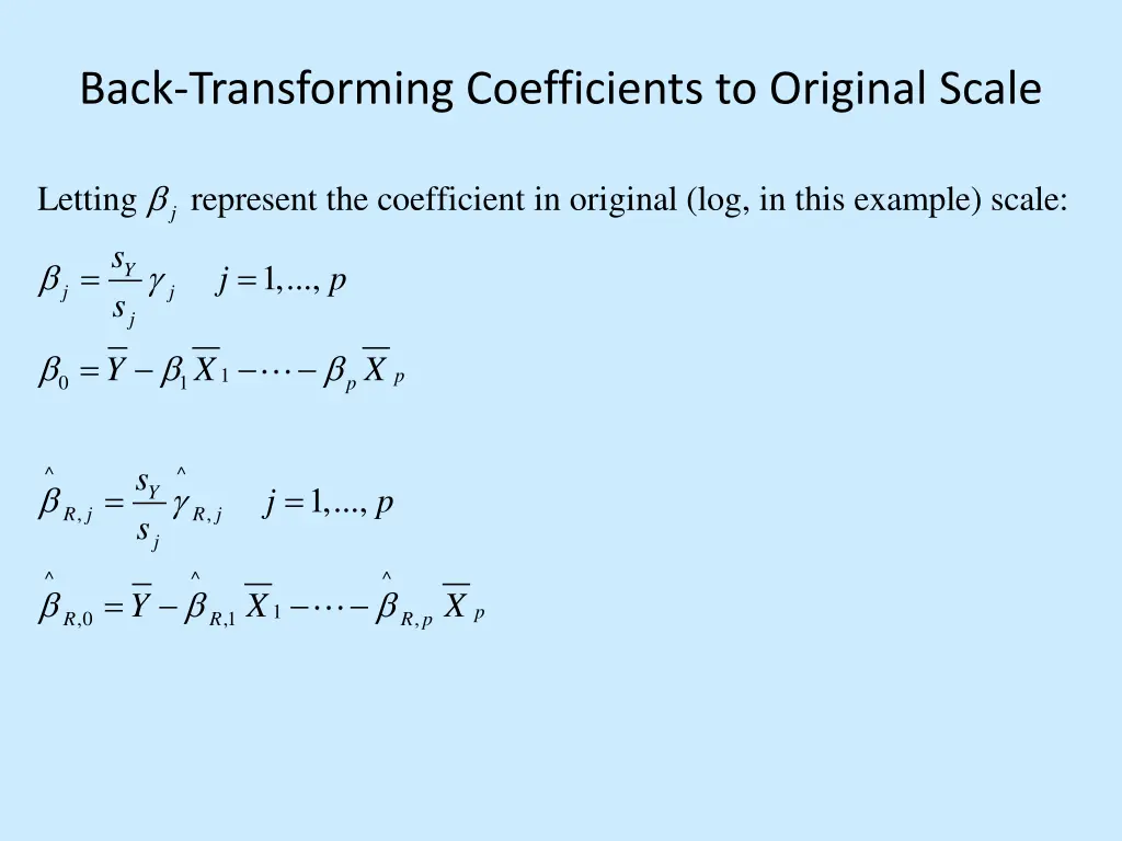 back transforming coefficients to original scale