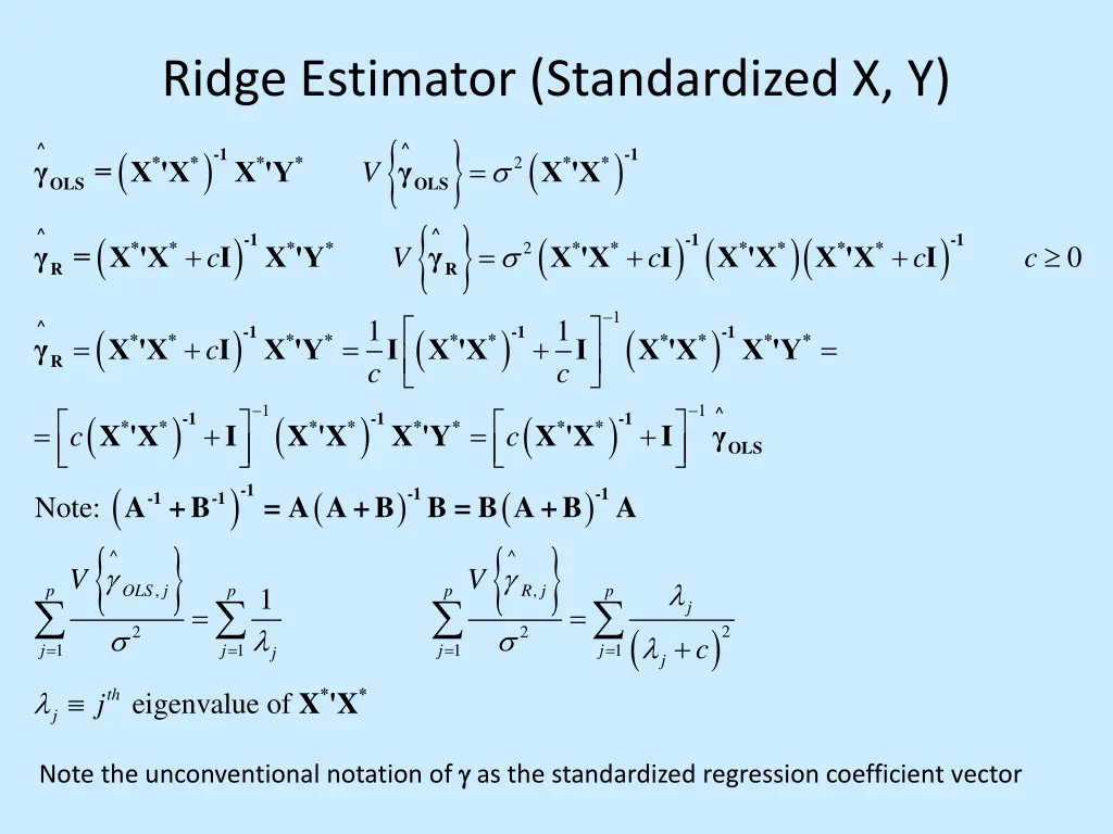 ridge estimator standardized x y c v r x x i x y
