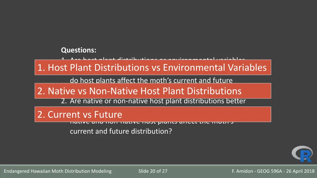 questions 1 are host plant distributions