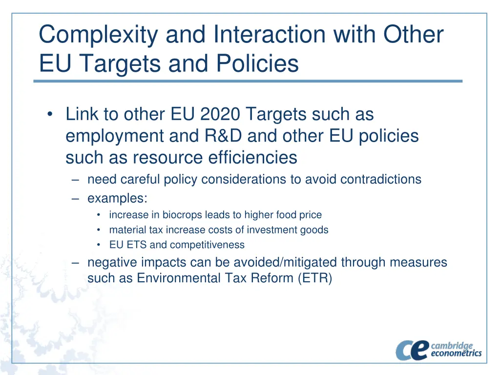 complexity and interaction with other eu targets 1
