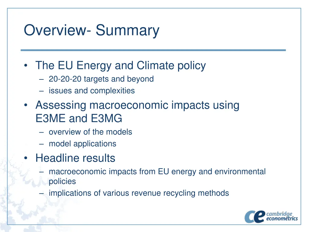 overview summary